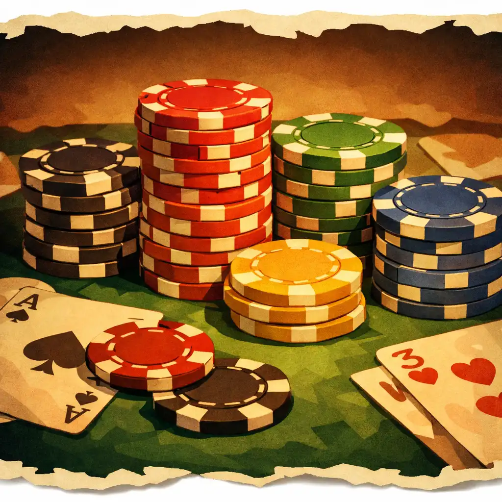 Detailní pohled na pokerové žetony a hrací karty na zeleném stole